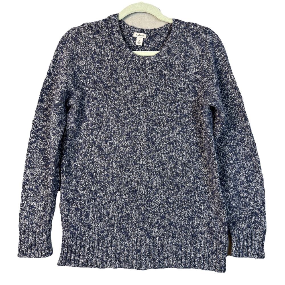 L.L. Bean Sweater Womens Med Heathered Navy Cotton Crewneck Knit‎ Classic Preppy